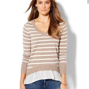 V-Neck Twofer Sweater - Stripe